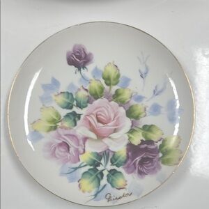 Hand Painted White, Plum and Pink Rose Floral Plate